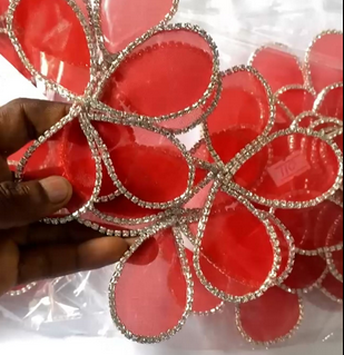Rhinestone-Trimmed Red Organza Petal Appliqué
