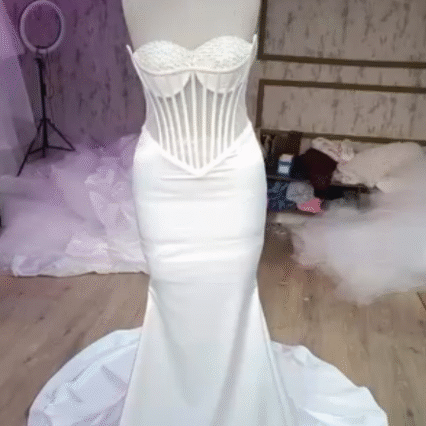 Regal Elegance Corset Mermaid Wedding Gown – White